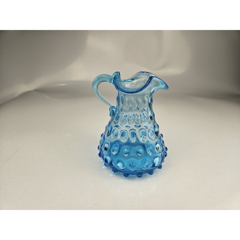 Empoli 1950's Clear Aqua‎ Blue Hobnail Pitcher Italy Art Glass